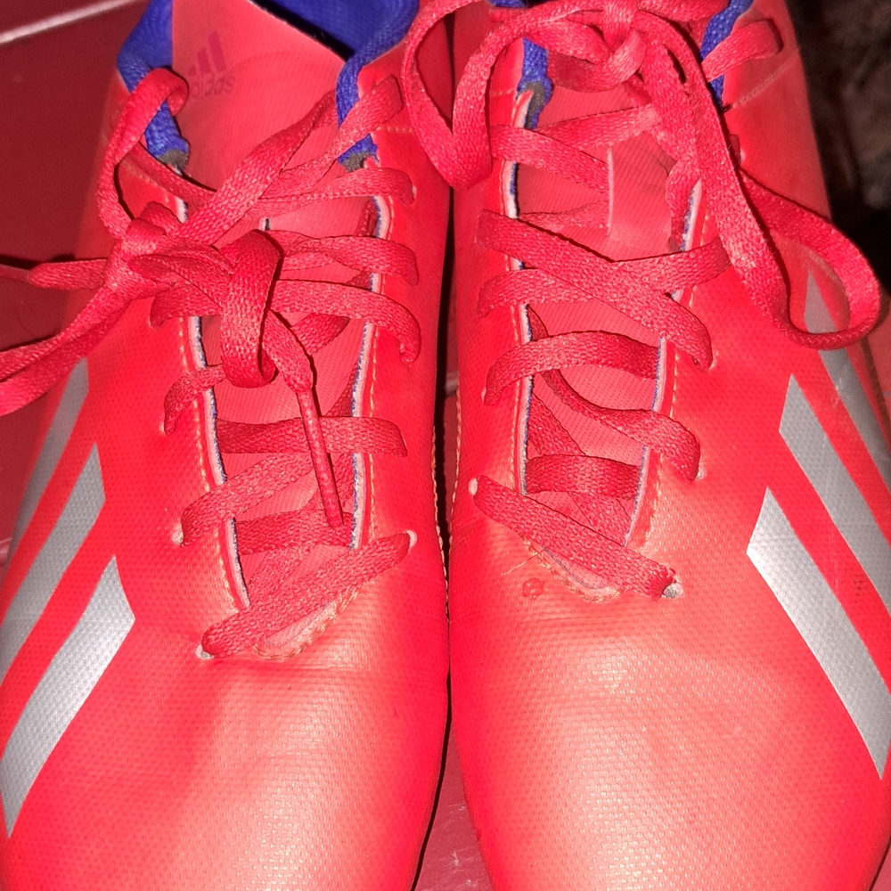 Adidas Bright Red Soccer Shoes with Silver Stripes